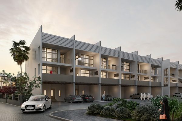 Contemporary Dubai townhouses with landscaped surroundings and family-focused living