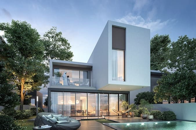 Contemporary homes and landscaped surroundings within Aljada Sharjah