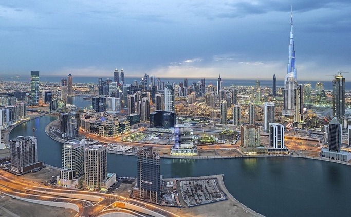 Modern residential towers and waterfront living in Business Bay Dubai